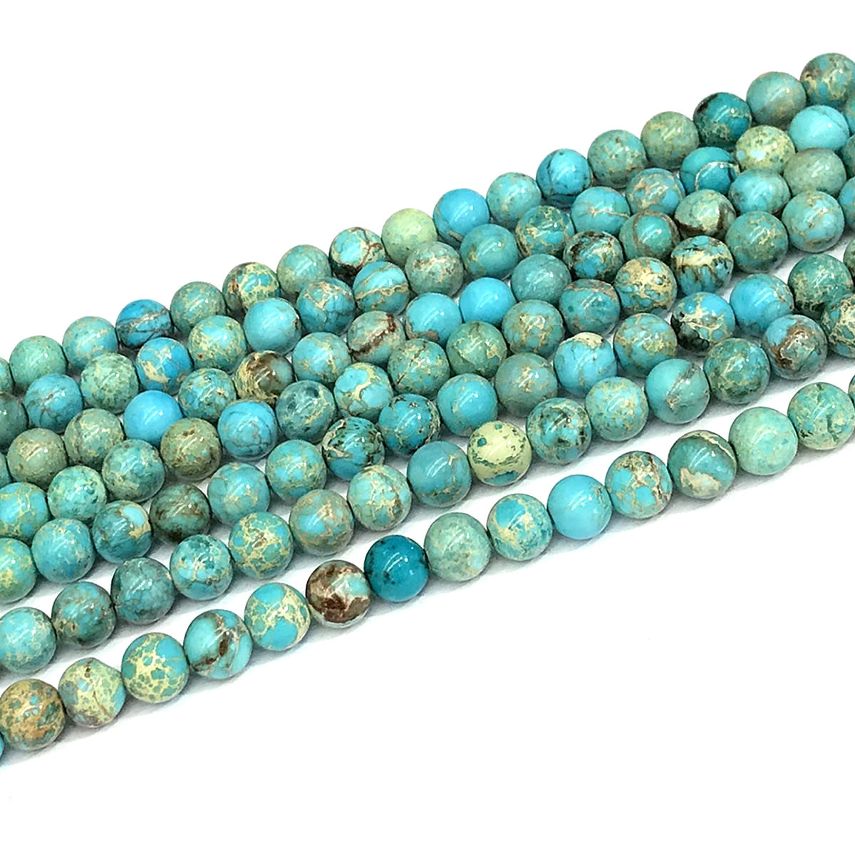 CJP591 Blue Sea Sediment Jasper Beads Smooth Round 6mm 15" Strand