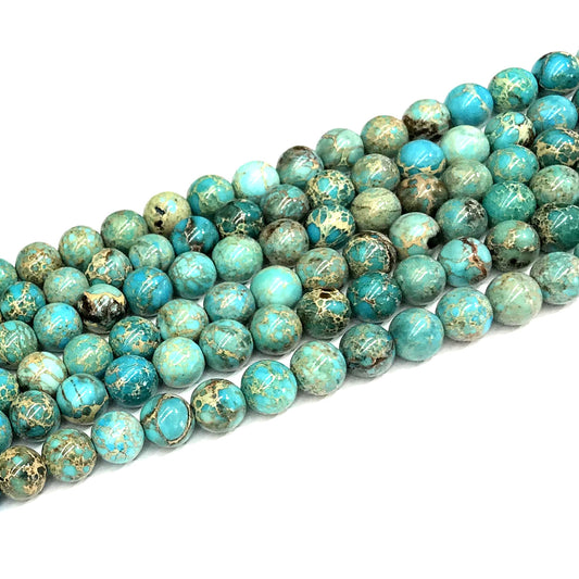 CJP592 Blue Sea Sediment Jasper Beads Smooth Round 8mm 15" Strand