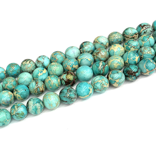 CJP593 Blue Sea Sediment Jasper Beads Smooth Round 10mm 15" Strand