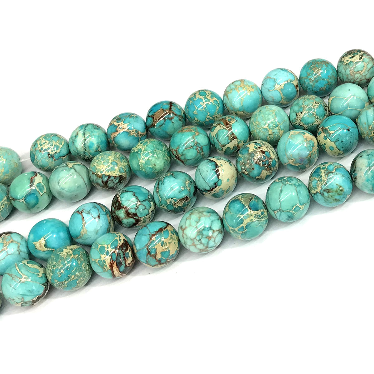 CJP594 Blue Sea Sediment Jasper Beads Smooth Round 12mm 15" Strand