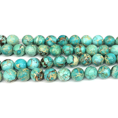 CJP594 Blue Sea Sediment Jasper Beads Smooth Round 12mm 15" Strand