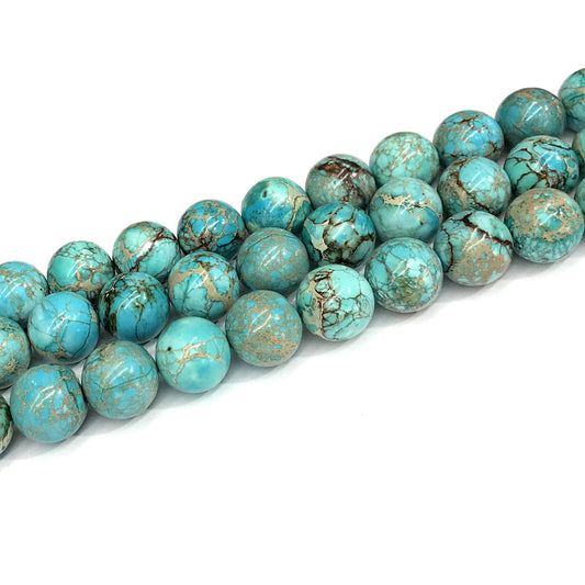 CJP595 Blue Sea Sediment Jasper Beads Smooth Round 14mm 15" Strand