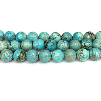 CJP595 Blue Sea Sediment Jasper Beads Smooth Round 14mm 15" Strand