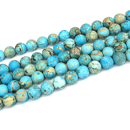 CJP601 Blue Sea Sediment Jasper Beads Matte Round 10mm 15" Strand