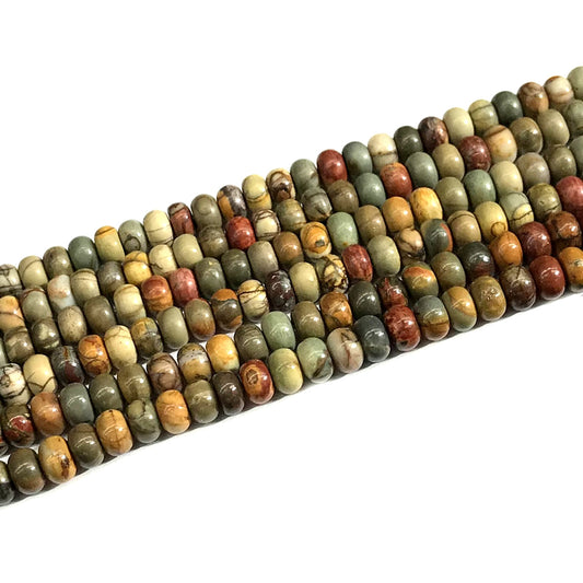 CJP616 Picasso Jasper Beads Smooth Rondelle 4x6mm 15" Strand