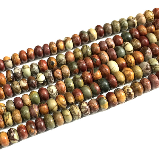 CJP617 Picasso Jasper Beads Smooth Rondelle 5x8mm 15" Strand