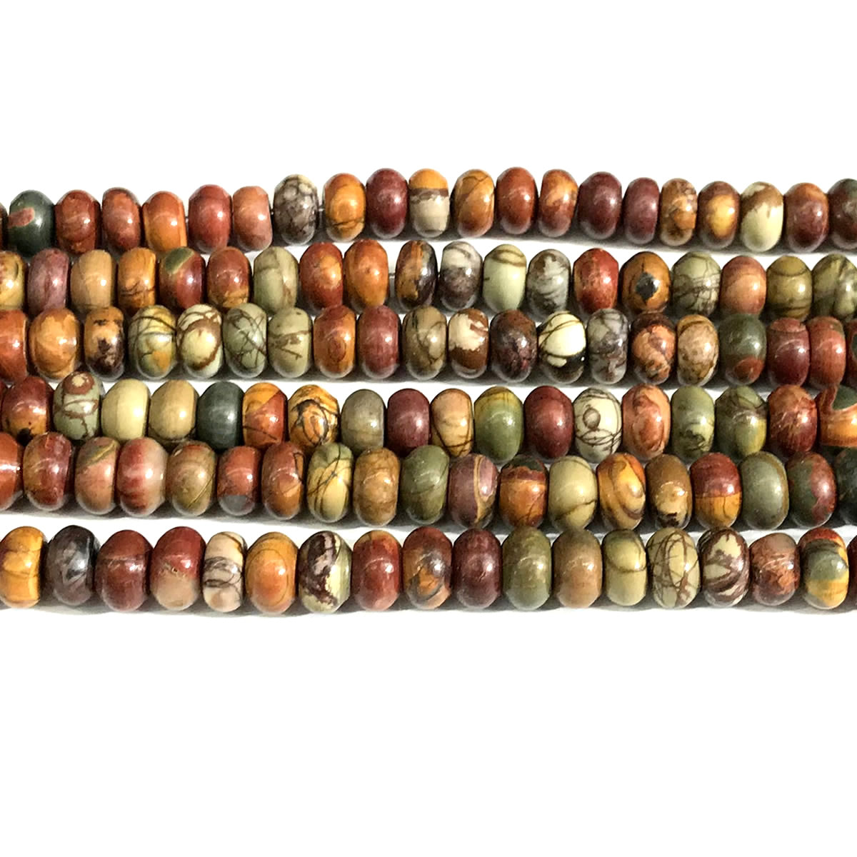 CJP617 Picasso Jasper Beads Smooth Rondelle 5x8mm 15" Strand