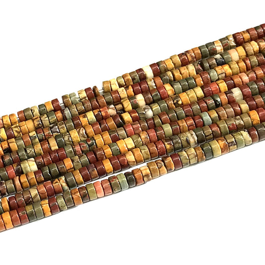 CJP620 Picasso Jasper Beads Smooth Heishi 2.5x4mm 15" Strand