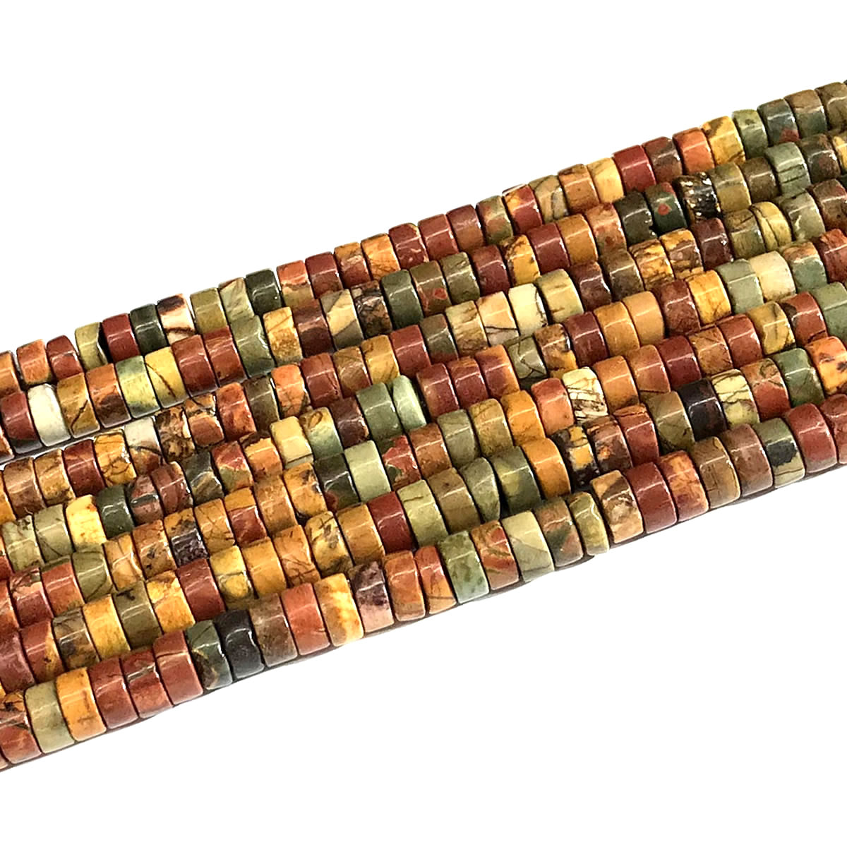 CJP621 Picasso Jasper Beads Smooth Heishi 3x6mm 15" Strand