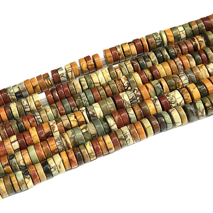 CJP622 Picasso Jasper Beads Smooth Heishi 3x8mm 15" Strand