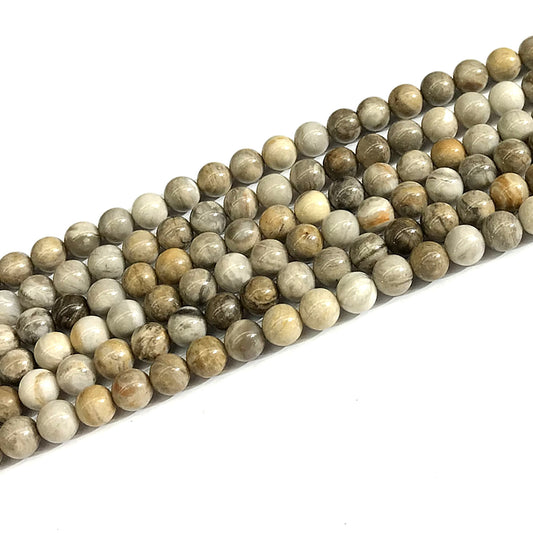 CJP626 Silver Leaf Jasper Beads Smooth Round 6mm 15" Strand