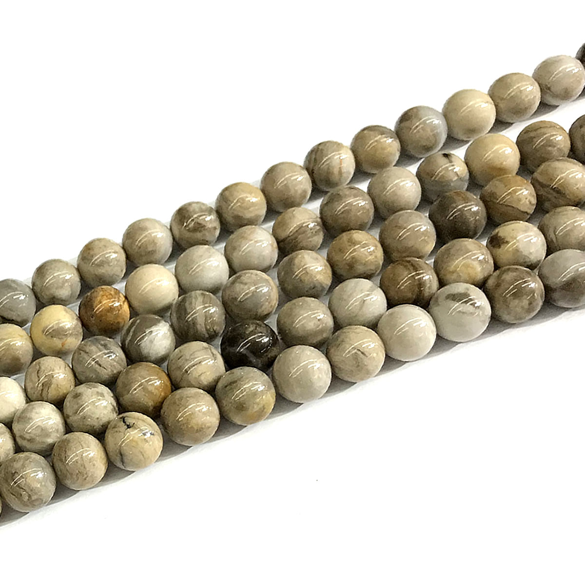 CJP627 Silver Leaf Jasper Beads Smooth Round 8mm 15" Strand