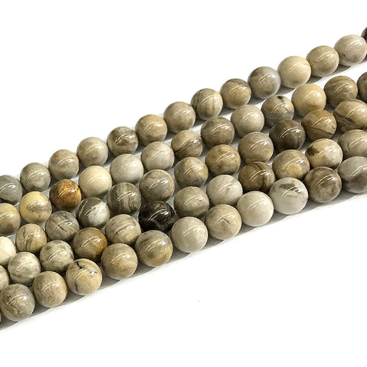 CJP627 Silver Leaf Jasper Beads Smooth Round 8mm 15" Strand