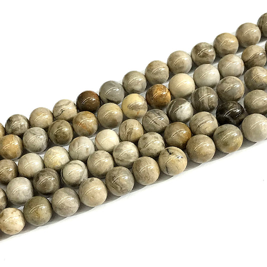 CJP628 Silver Leaf Jasper Beads Smooth Round 10mm 15" Strand