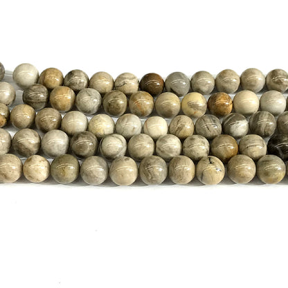 CJP628 Silver Leaf Jasper Beads Smooth Round 10mm 15" Strand