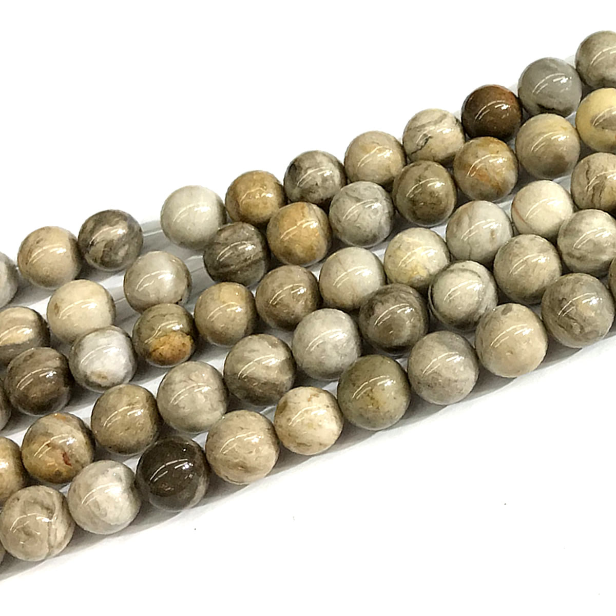 CJP629 Silver Leaf Jasper Beads Smooth Round 12mm 15" Strand