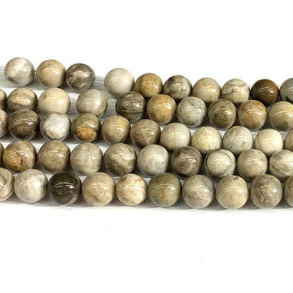 CJP629 Silver Leaf Jasper Beads Smooth Round 12mm 15" Strand