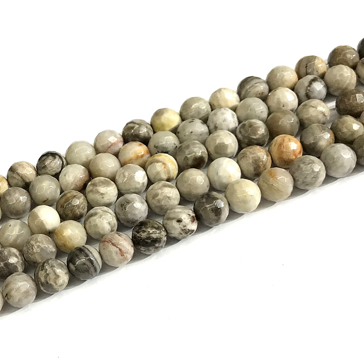 CJP634 Silver Leaf Jasper Beads Faceted Round 8mm 15" Strand