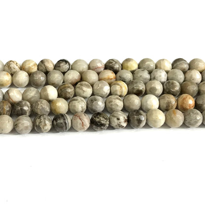 CJP634 Silver Leaf Jasper Beads Faceted Round 8mm 15" Strand