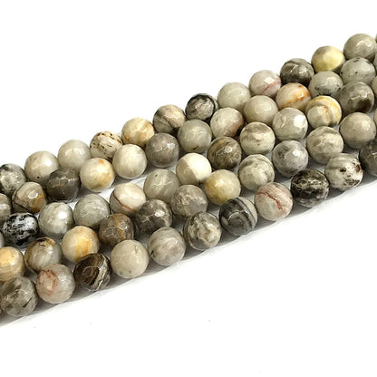 CJP635 Silver Leaf Jasper Beads Faceted Round 10mm 15" Strand