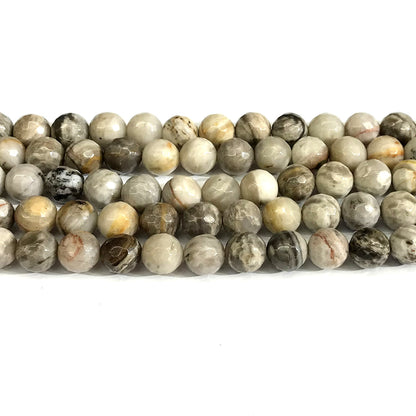 CJP635 Silver Leaf Jasper Beads Faceted Round 10mm 15" Strand