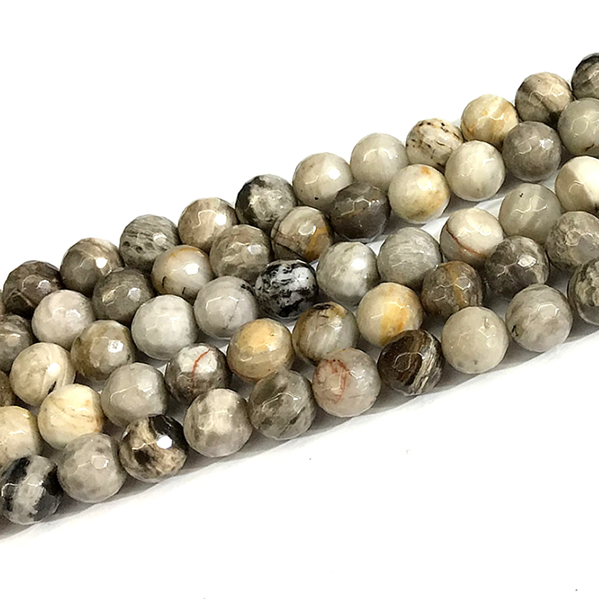 CJP636 Silver Leaf Jasper Beads Faceted Round 12mm 15" Strand