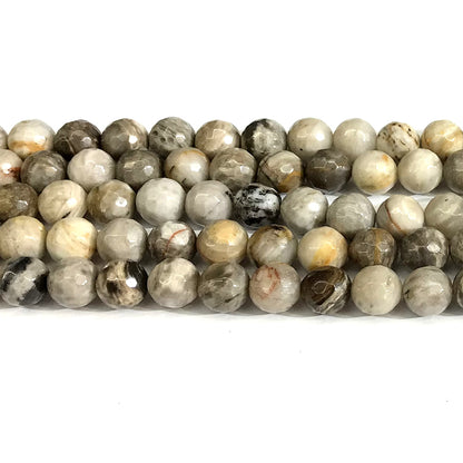 CJP636 Silver Leaf Jasper Beads Faceted Round 12mm 15" Strand