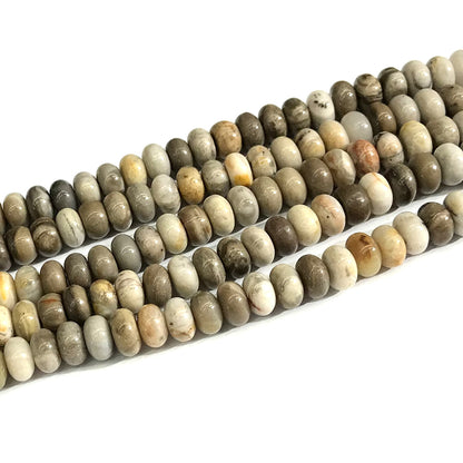 CJP639 Silver Leaf Jasper Beads Smooth Rondelle 5x8mm 15" Strand