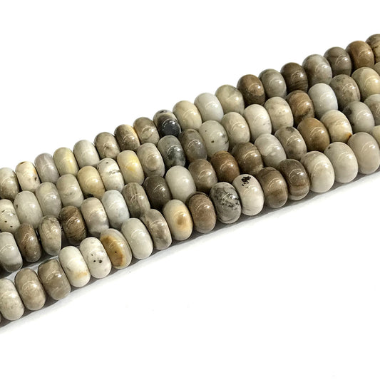 CJP640 Silver Leaf Jasper Beads Smooth Rondelle 6x10mm 15" Strand