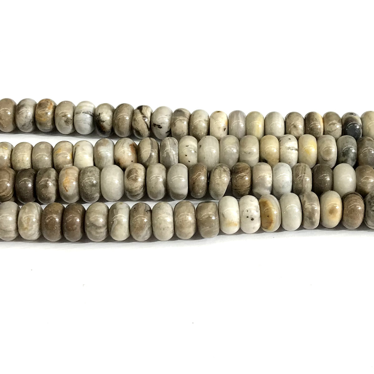 CJP640 Silver Leaf Jasper Beads Smooth Rondelle 6x10mm 15" Strand