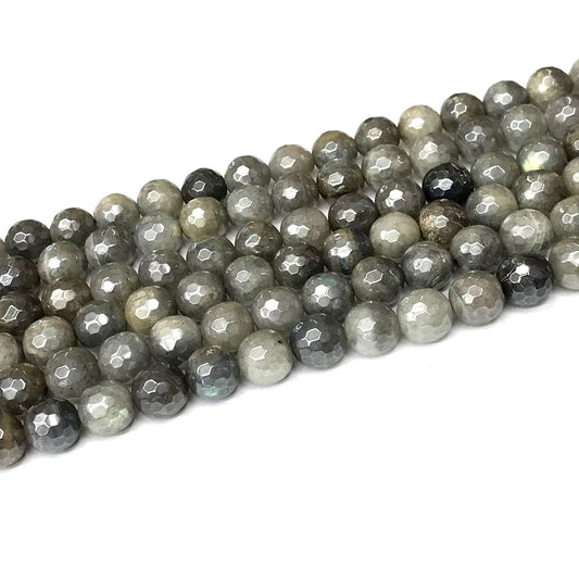 CLB116 Labradorite Beads Electroplated Faceted Round 8mm 15" Strand