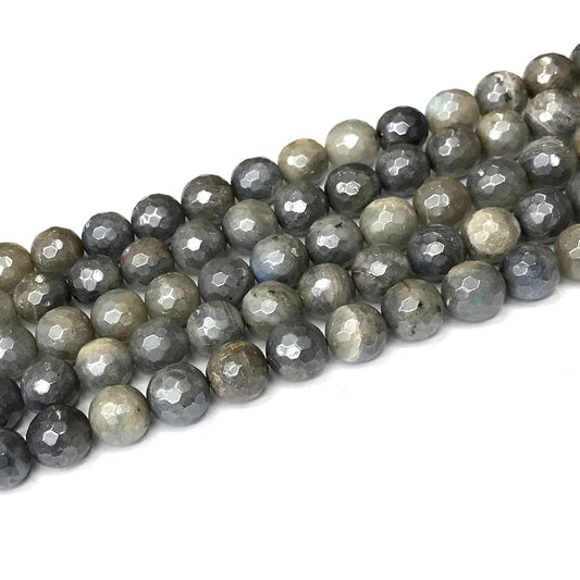 CLB117 Labradorite Beads Electroplated Faceted Round 10mm 15" Strand