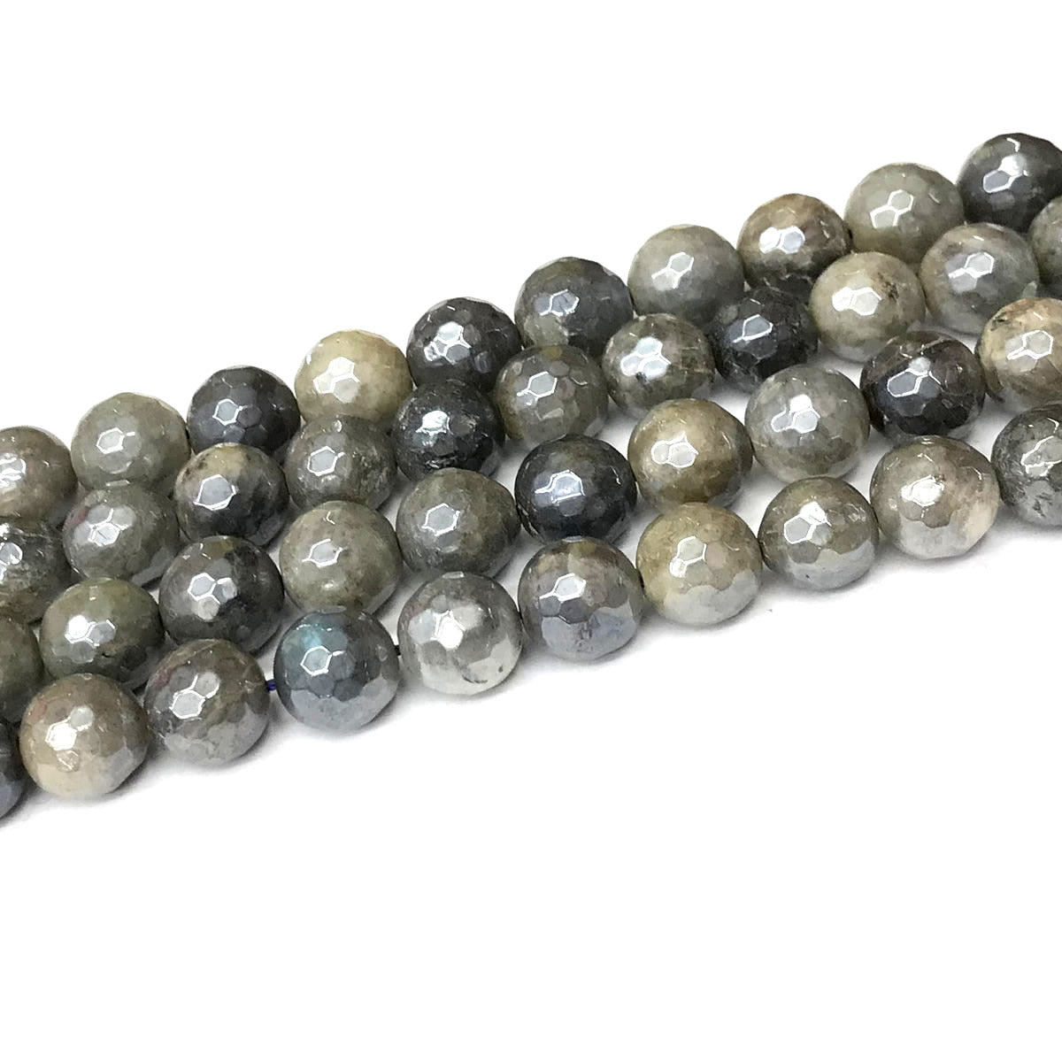 CLB118 Labradorite Beads Electroplated Faceted Round 12mm 15" Strand