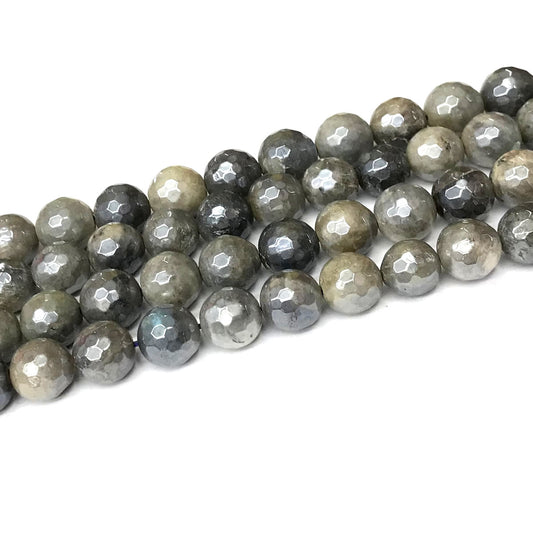 CLB118 Labradorite Beads Electroplated Faceted Round 12mm 15" Strand