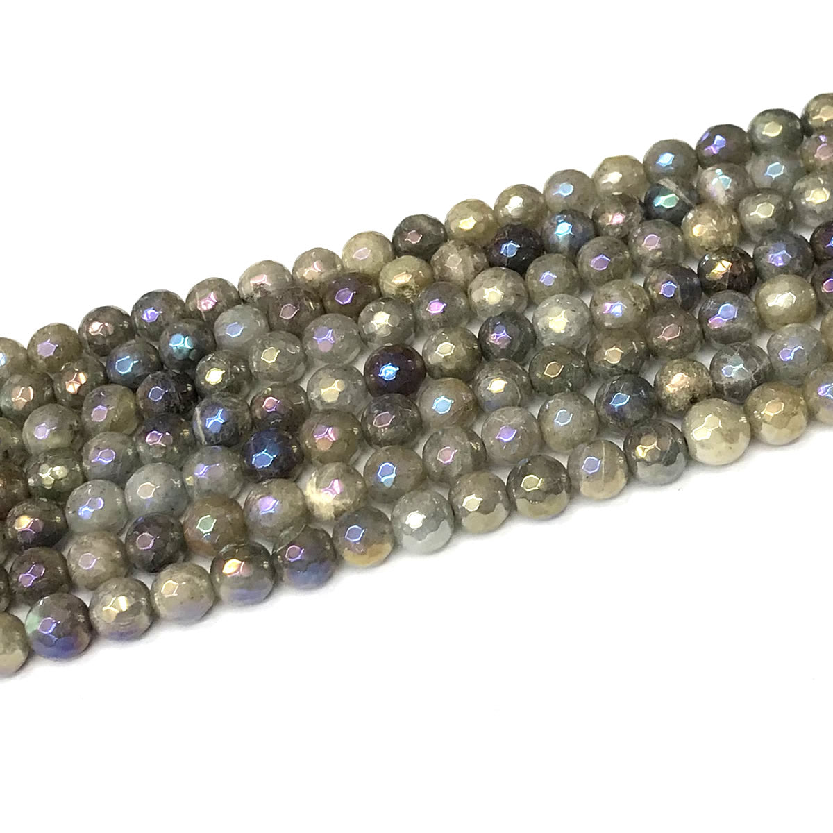 CLB120 Labradorite Beads AB-Color Electroplated Faceted Round 6mm 15" Strand