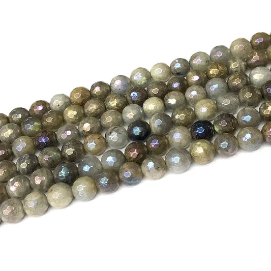 CLB121 Labradorite Beads AB-Color Electroplated Faceted Round 8mm 15" Strand