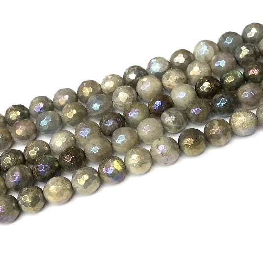 CLB122 Labradorite Beads AB-Color Electroplated Faceted Round 10mm 15" Strand