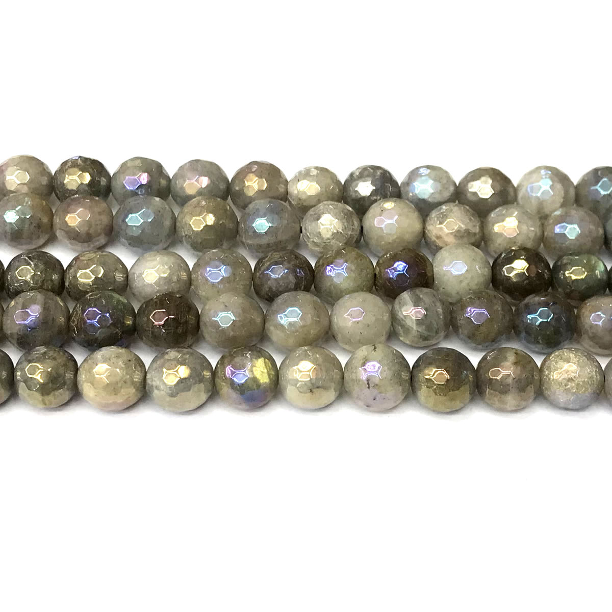 CLB122 Labradorite Beads AB-Color Electroplated Faceted Round 10mm 15" Strand