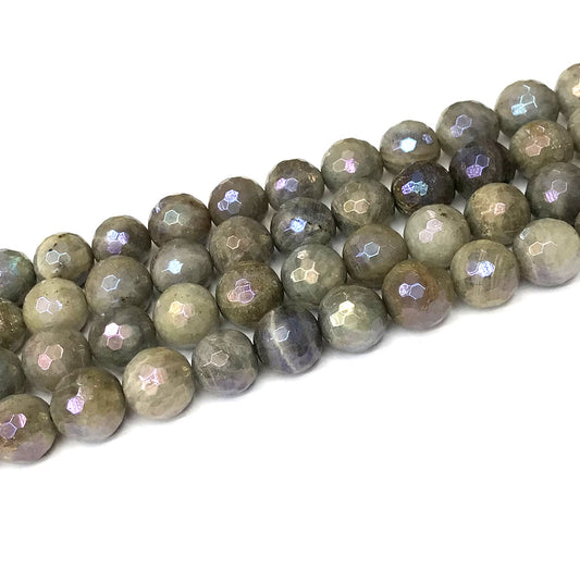 CLB123 Labradorite Beads AB-Color Electroplated Faceted Round 12mm 15" Strand