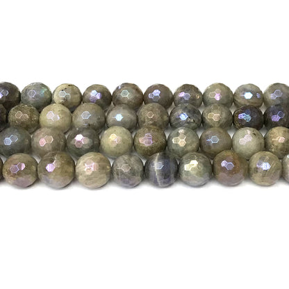 CLB123 Labradorite Beads AB-Color Electroplated Faceted Round 12mm 15" Strand