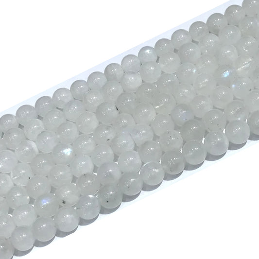 CMS108 White Moonstone Beads Smooth Round 6mm 15" Strand