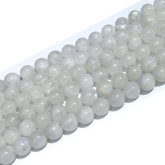 CMS109 White Moonstone Beads Smooth Round 8mm 15" Strand