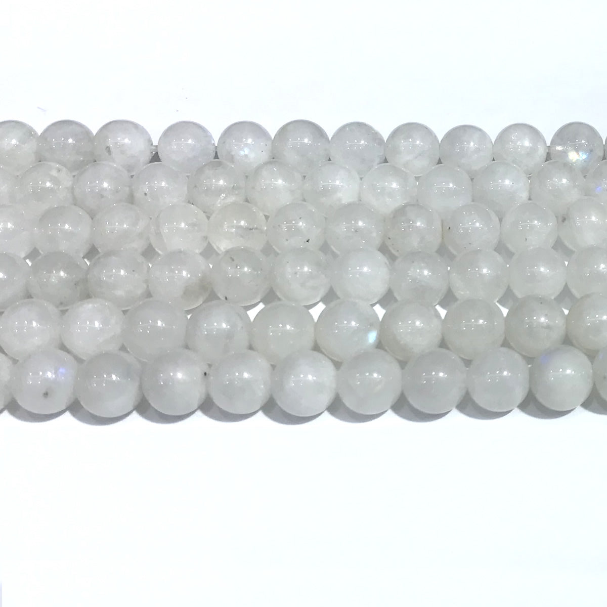 CMS109 White Moonstone Beads Smooth Round 8mm 15" Strand