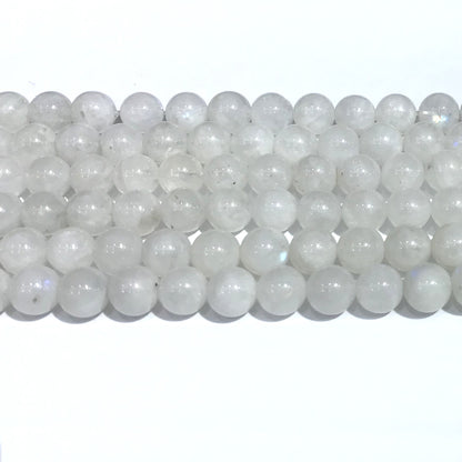 CMS109 White Moonstone Beads Smooth Round 8mm 15" Strand