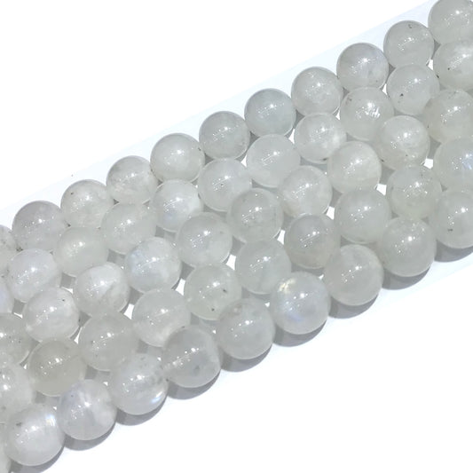 CMS110 White Moonstone Beads Smooth Round 10mm 15" Strand