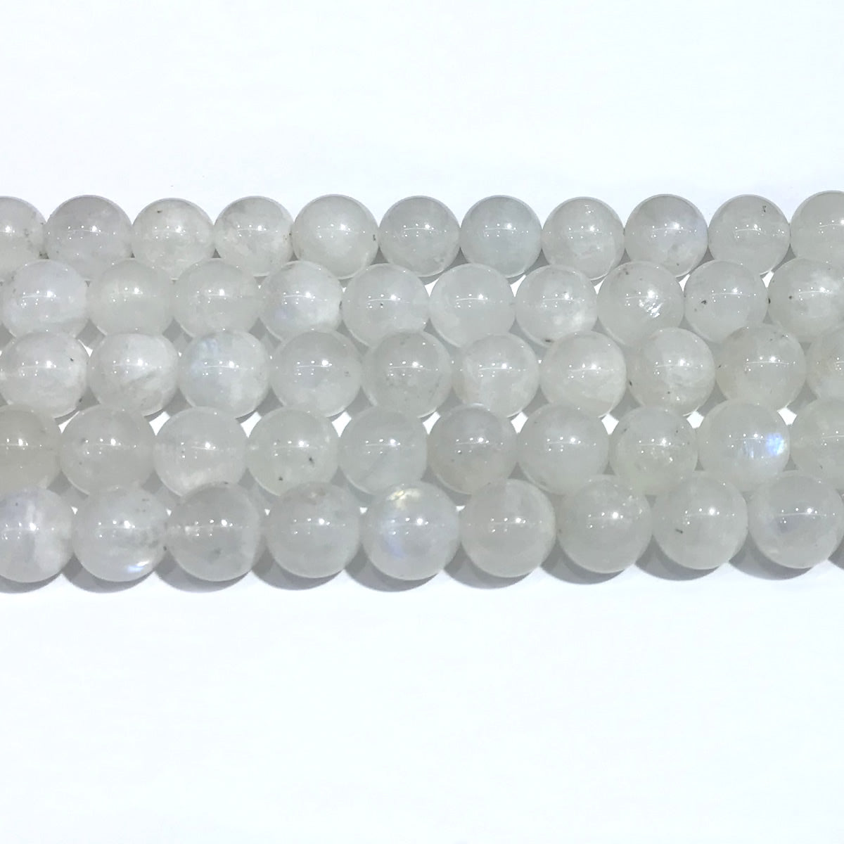 CMS110 White Moonstone Beads Smooth Round 10mm 15" Strand