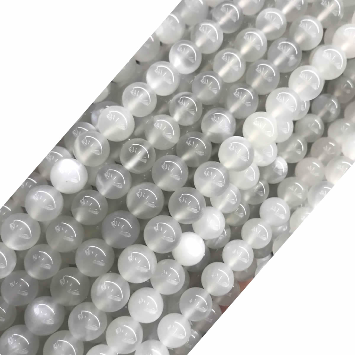 CMS115 White Moonstone Beads Smooth Round 6mm 15" Strand