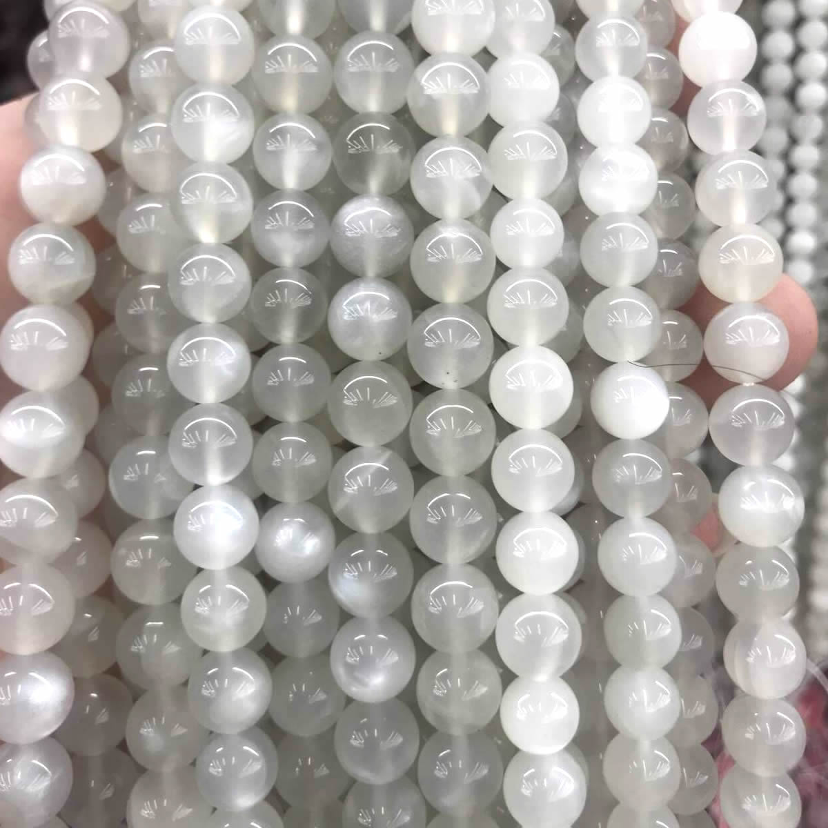 CMS115 White Moonstone Beads Smooth Round 6mm 15" Strand