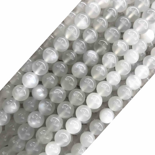 CMS116 White Moonstone Beads Smooth Round 8mm 15" Strand