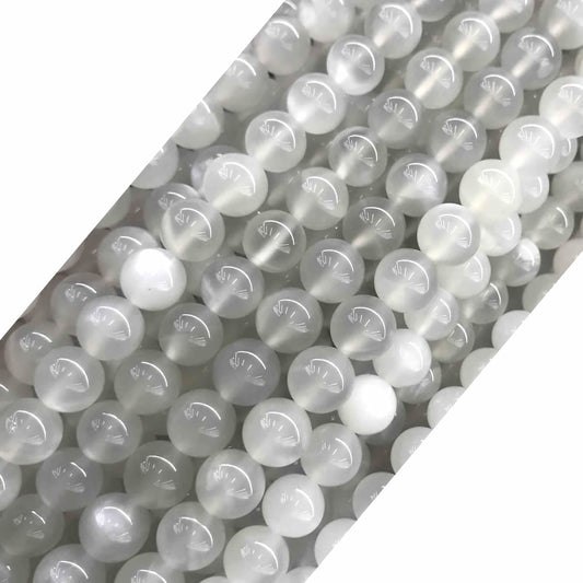 CMS117 White Moonstone Beads Smooth Round 10mm 15" Strand